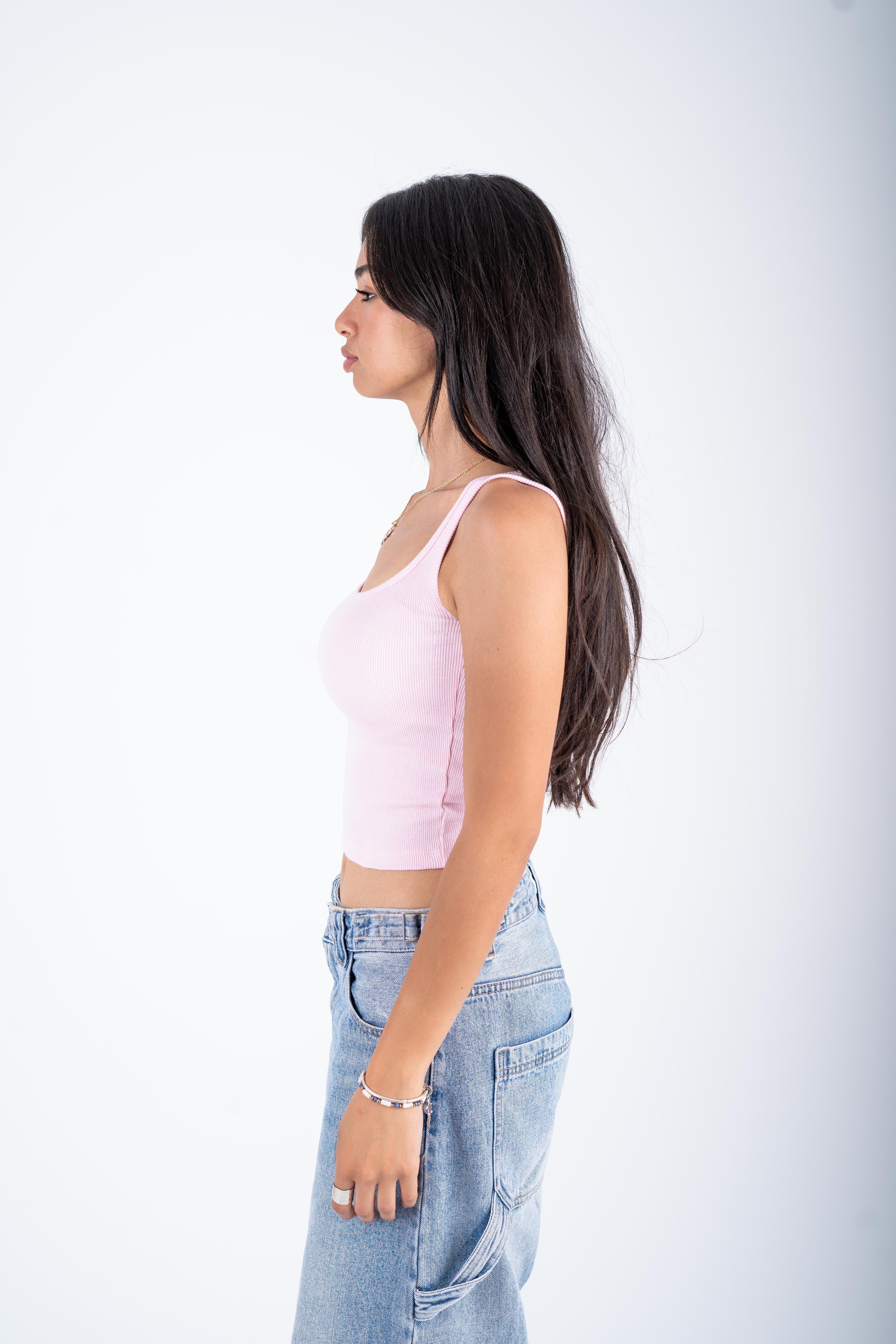 Ribbed Scoop-Neck Tank Top - Dusty Rose
