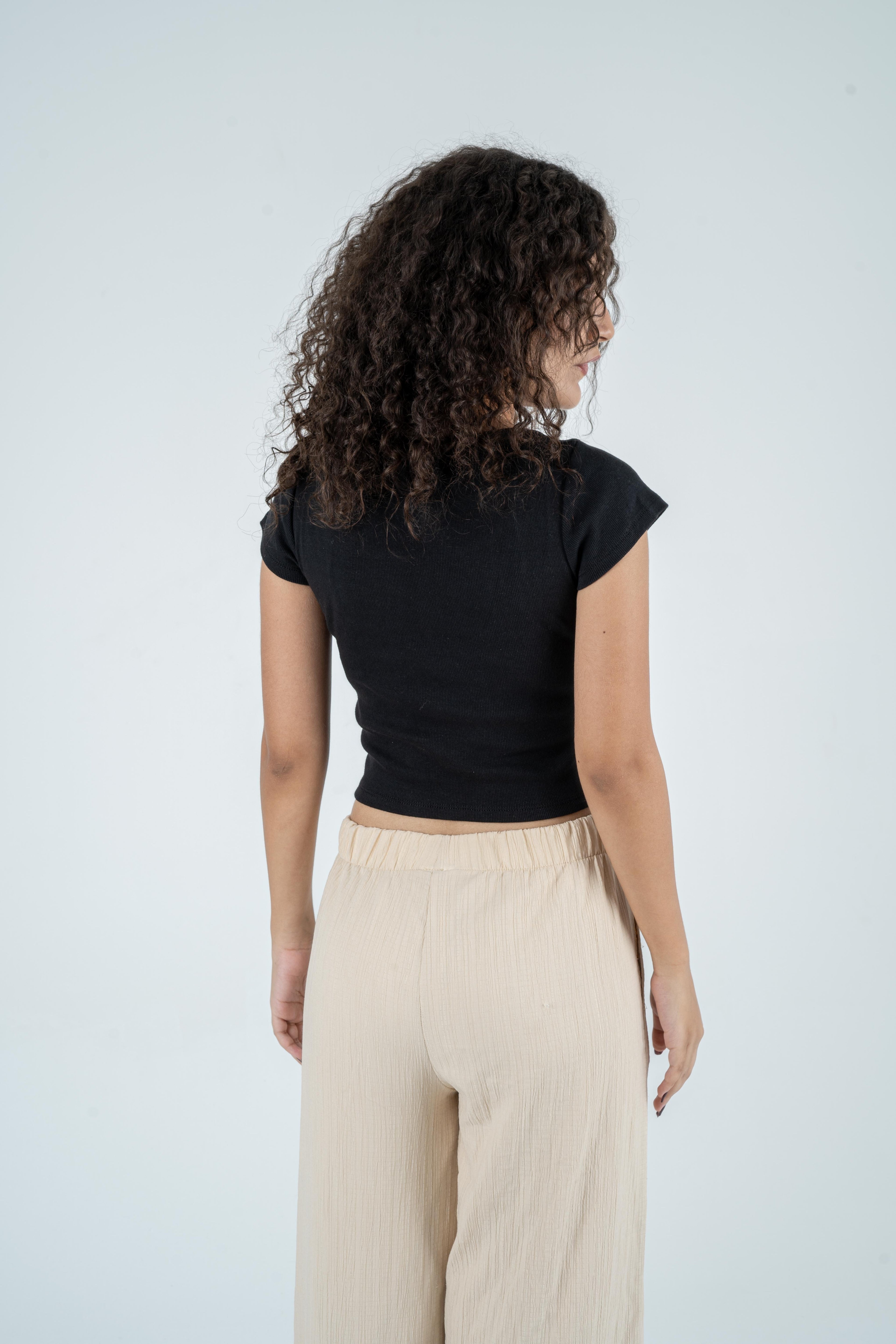 Square Neckline Smoky Top - Black