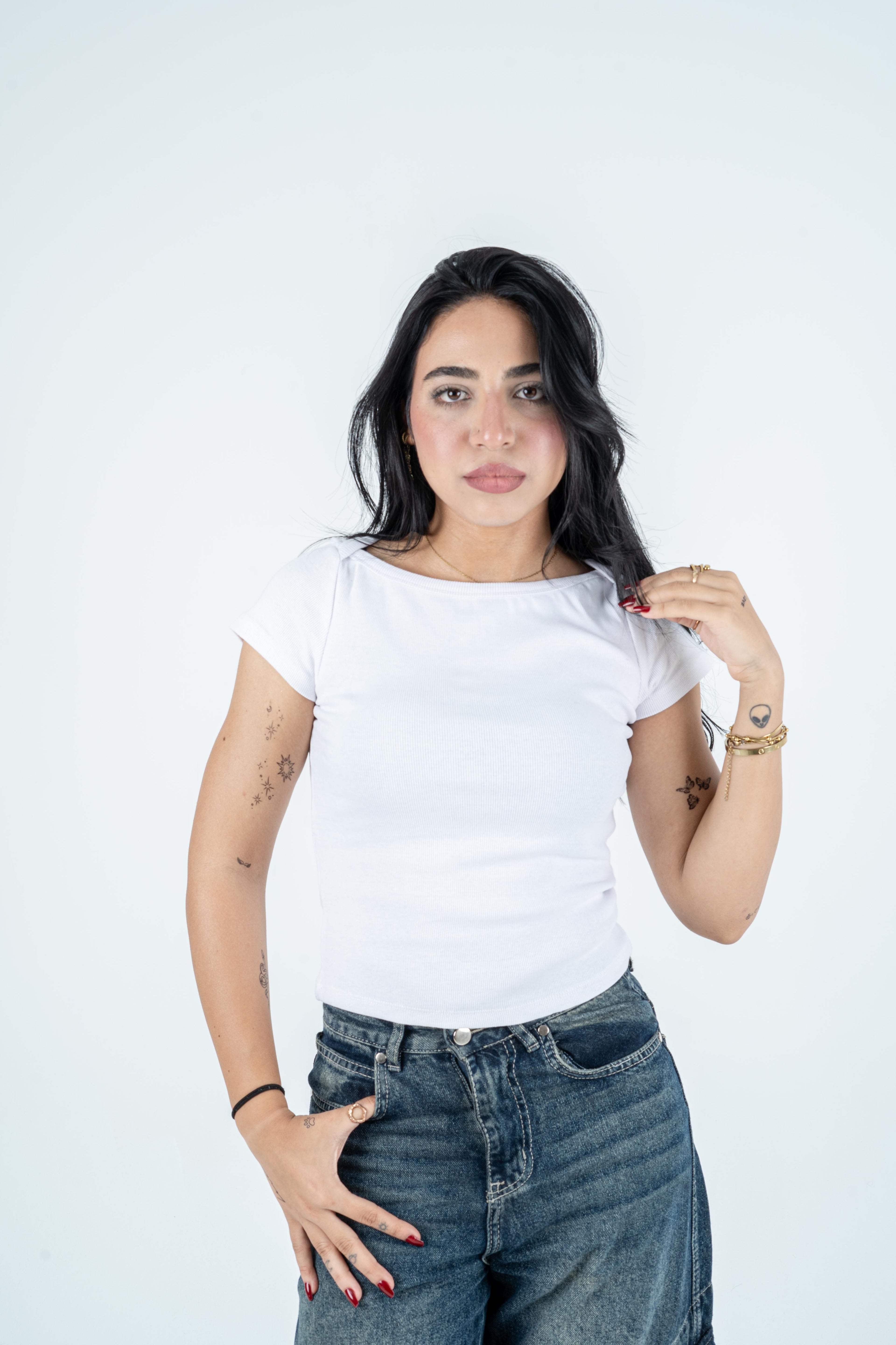 White Boat Neck Top