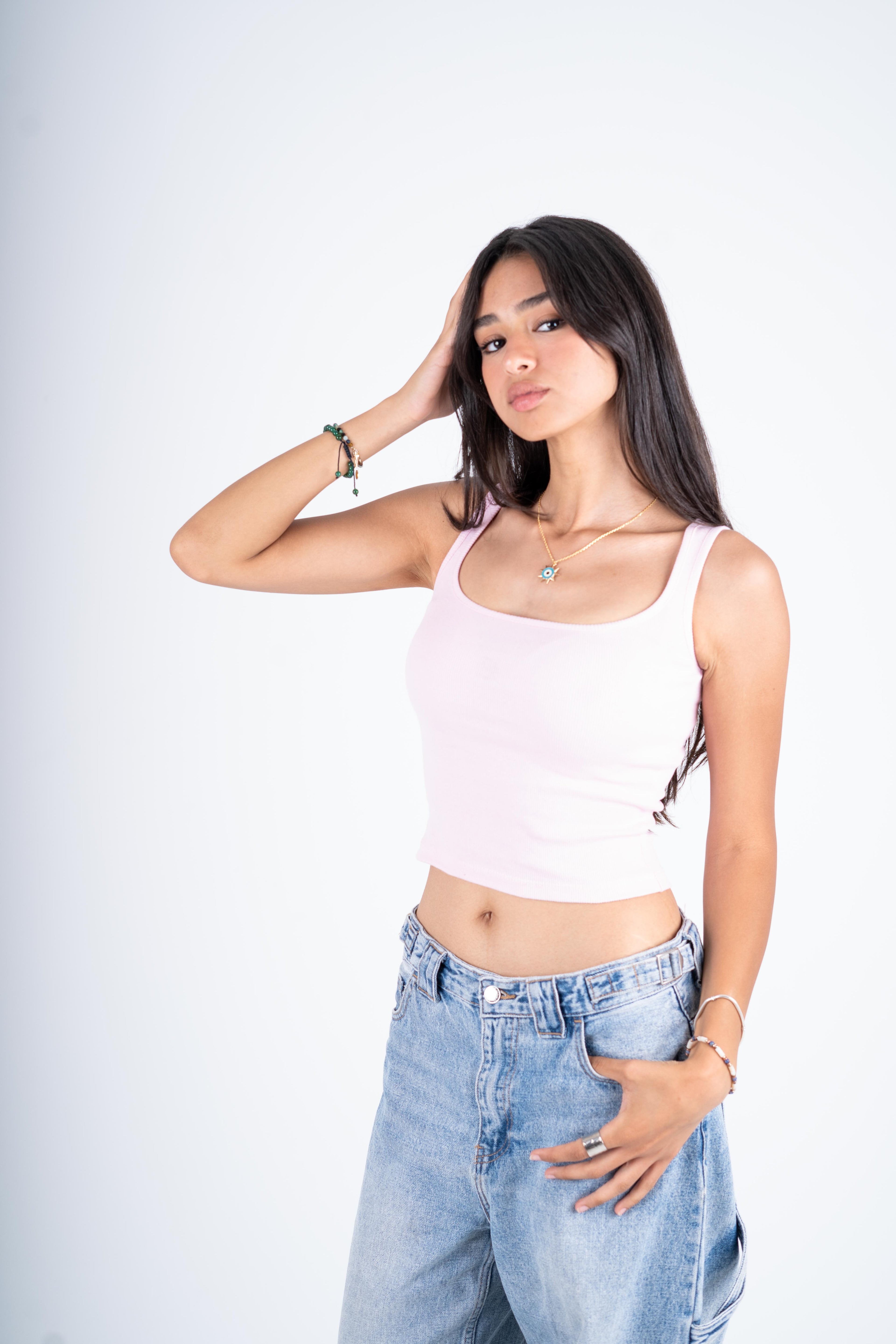 Ribbed Scoop-Neck Tank Top - Dusty Rose