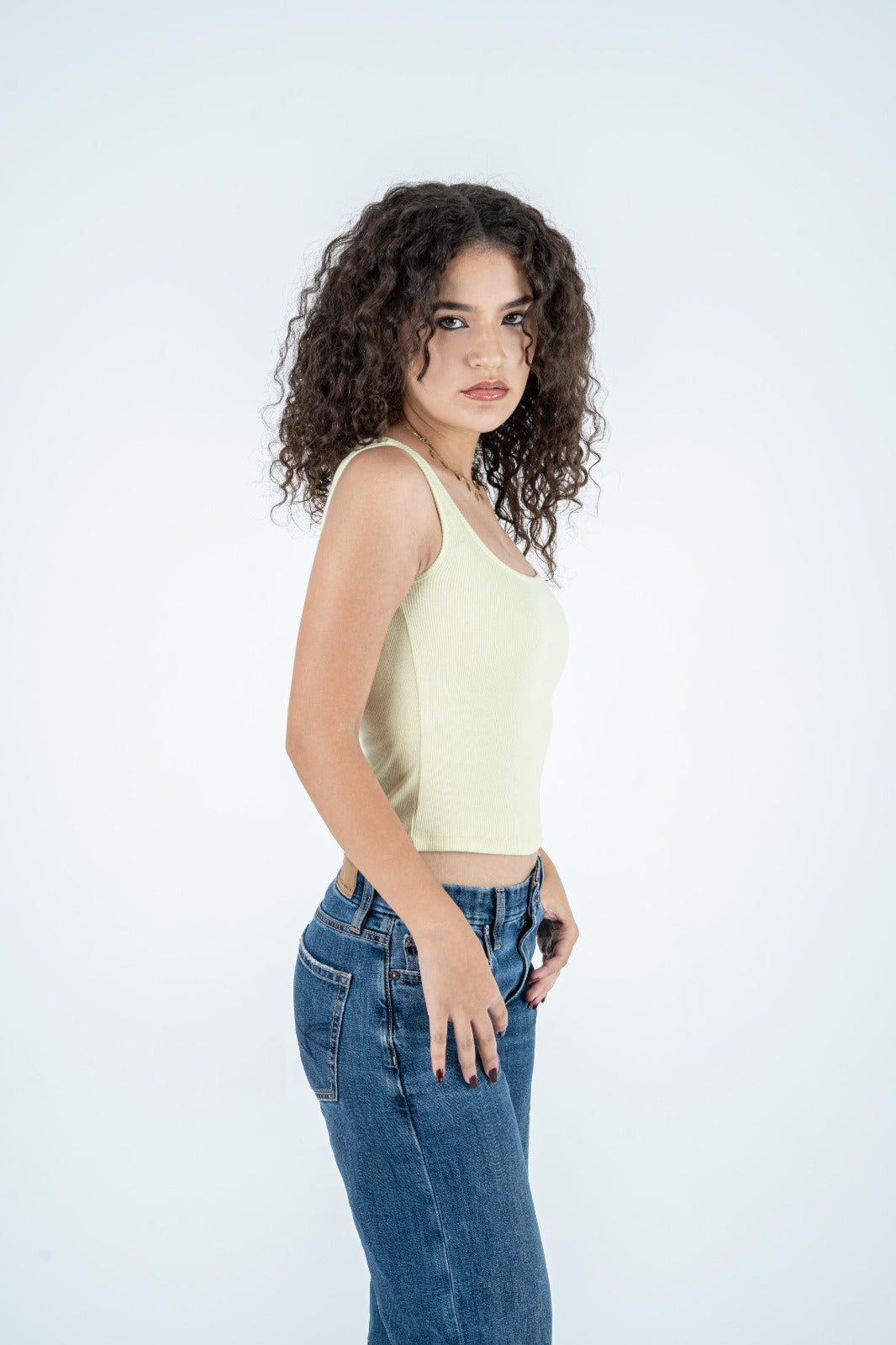 Ribbed Scoop-Neck Tank Top - Light Yellow