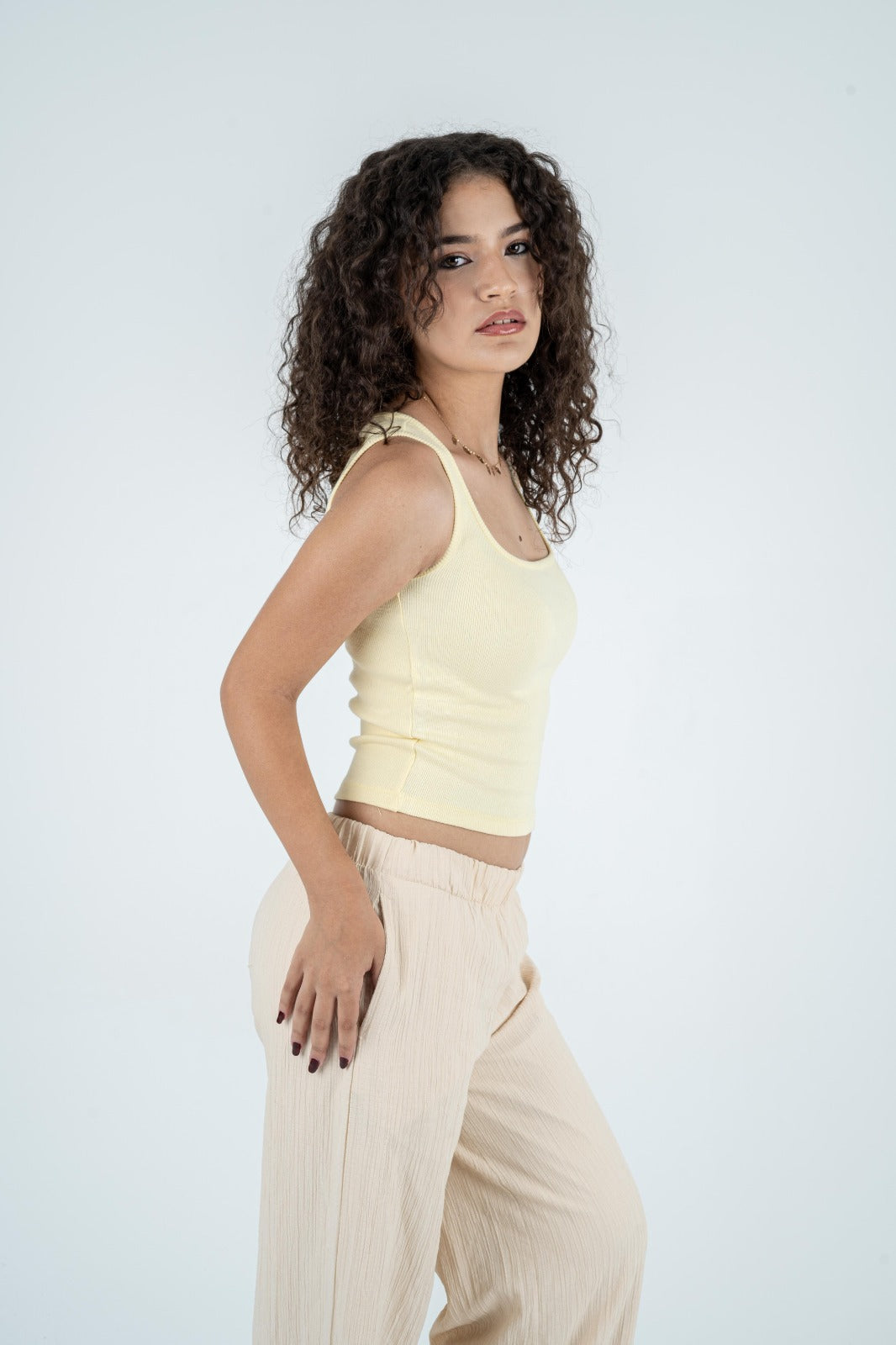 Ribbed Scoop-Neck Tank Top - Light Yellow