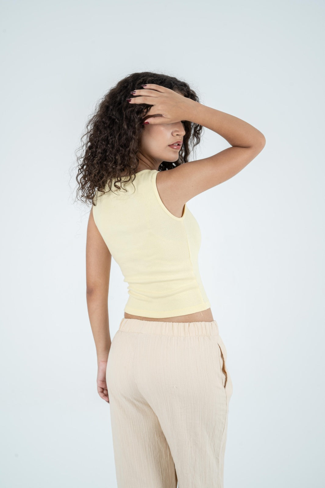 Ribbed Scoop-Neck Tank Top - Light Yellow