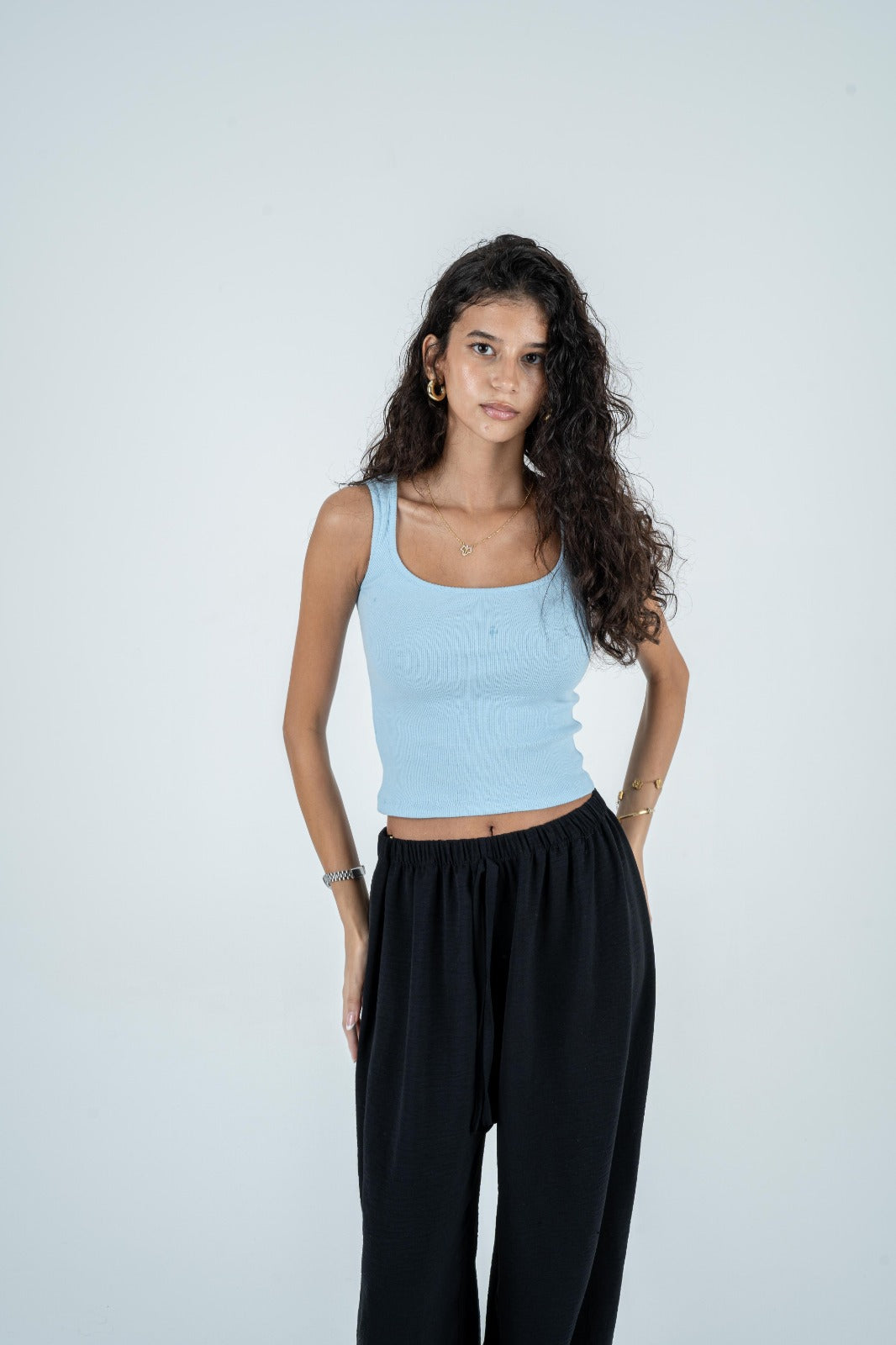 Ribbed Scoop-Neck Tank Top - Baby Blue