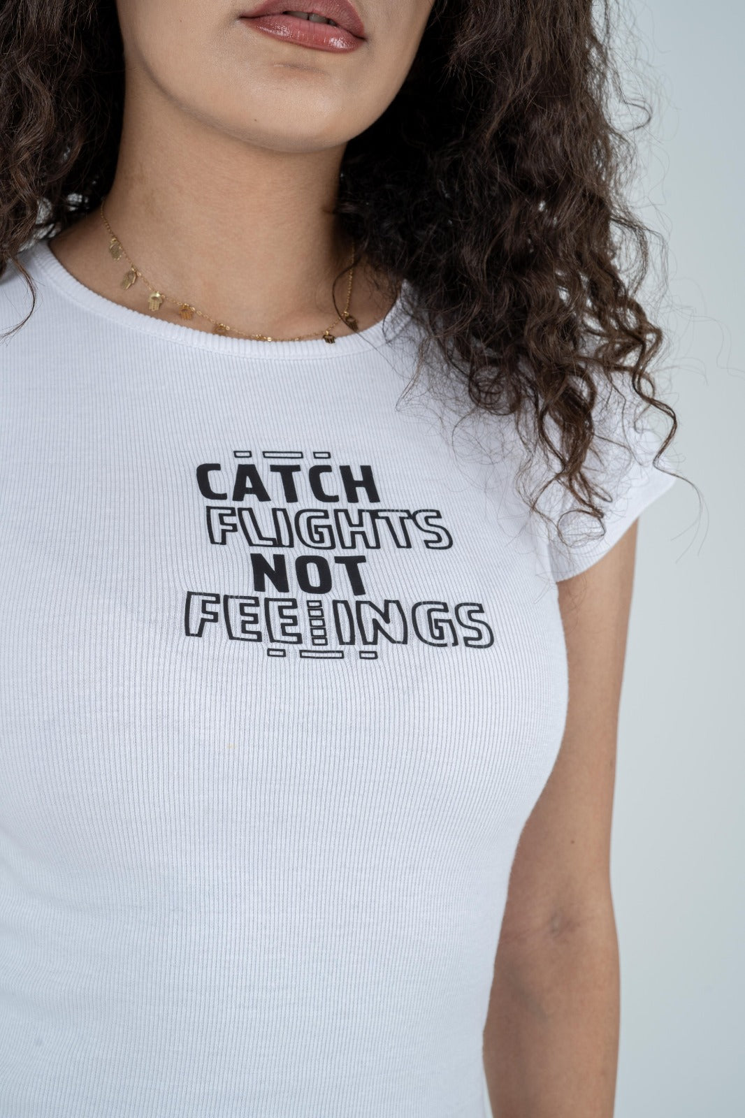 Ribbed Scoop-Neck Tank Top "Catch flights Not Feelings"
