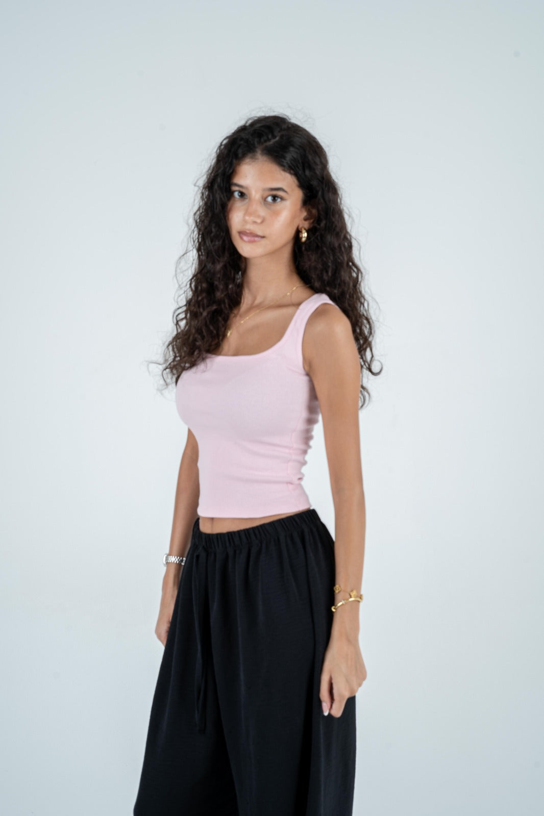 Ribbed Scoop-Neck Tank Top - Dusty Rose