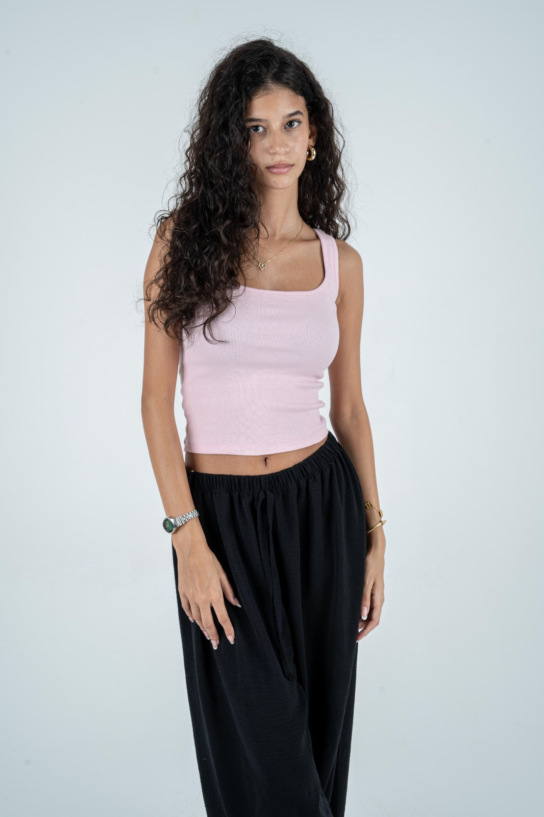 Ribbed Scoop-Neck Tank Top - Dusty Rose